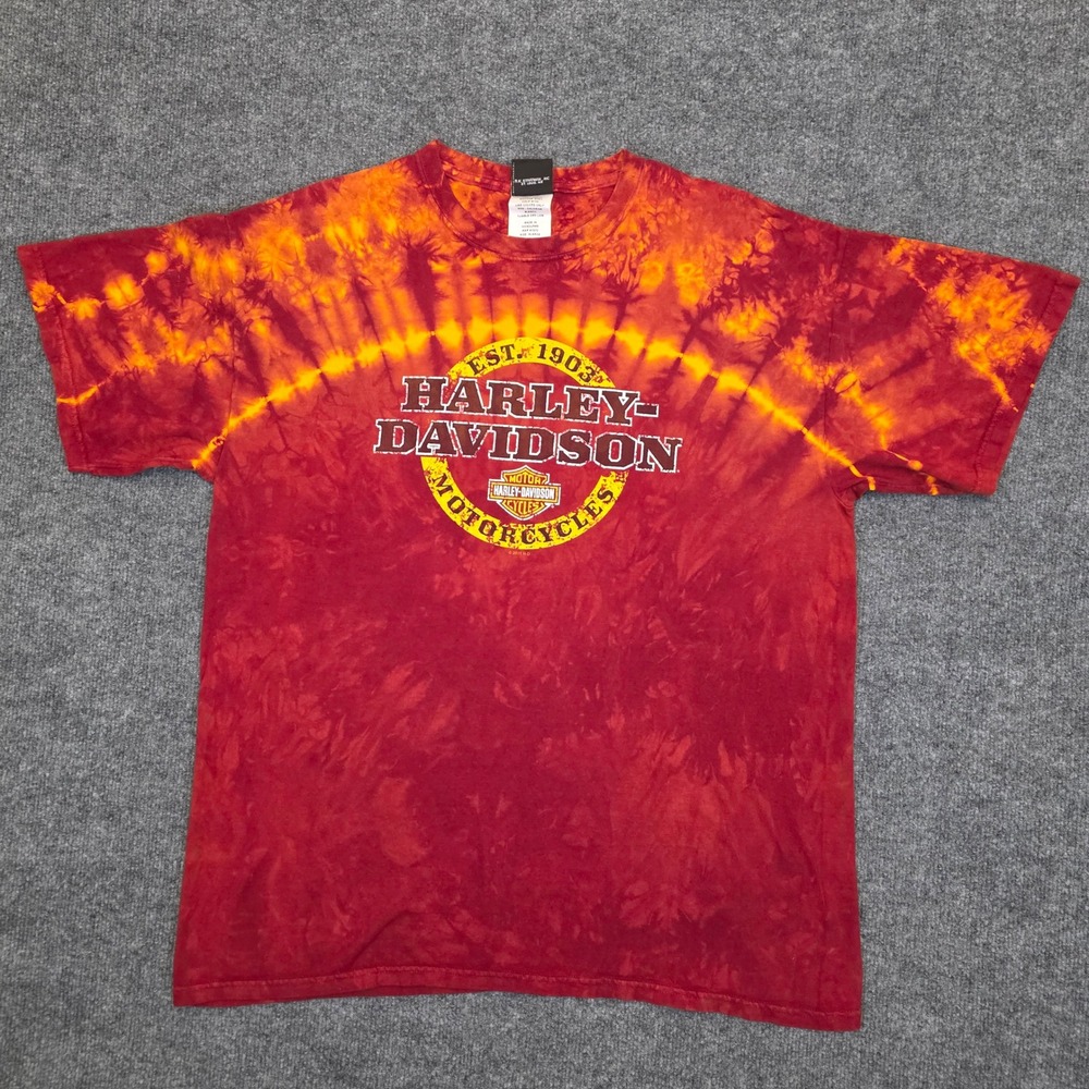 Harley-Davidson T-Shirt Mens XL Red Tie Dye Austin Texas Cowboy Skull 2011